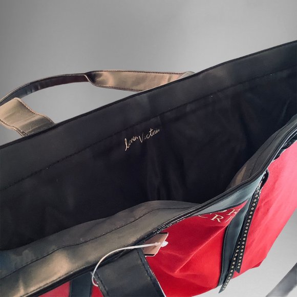 Victoria's Secret Red Canvas Tote Braided Large - Picture 7 of 10